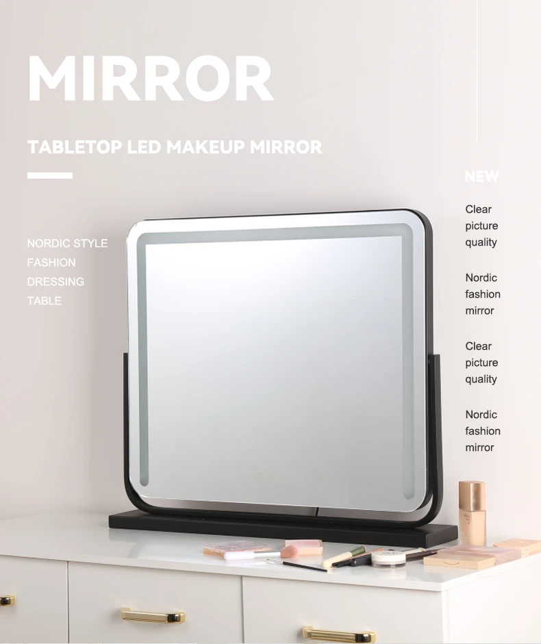 Dressing Room Bedroom Tabletop Touch Control 3 Color Lighted Up Large Vanity Makeup Mirror with Lights Dimming Led Strips