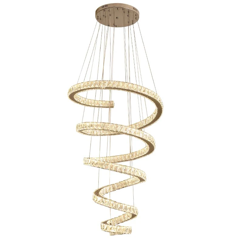 Customized modern luxury large high ceiling spiral stairs lamp led pendant light long staircase crystal chandelier