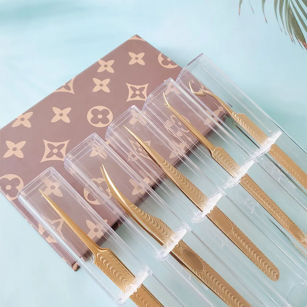 Custom Logo Micro Grip Tweezer Volume Eyelash Extension Tweezers Fiber Tip Tweezers With Box