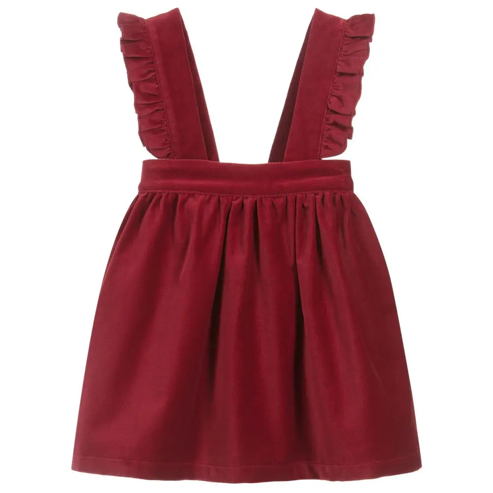 Хлопковое бархатное детское платье-сарафан с оборками на бретельках для девочек бантом