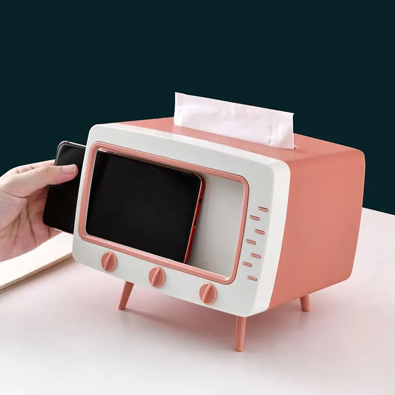 
Modern style household paper storage box luxury custom TV shape phone holder decorative tissue box 