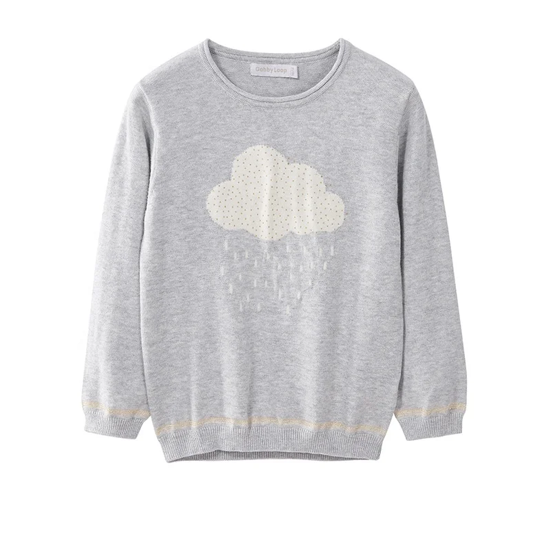 
Gabby Loop Kids Gray Warm Solid Color Pullover Little Girl Knitted Sweaters Jacquard Cloud 