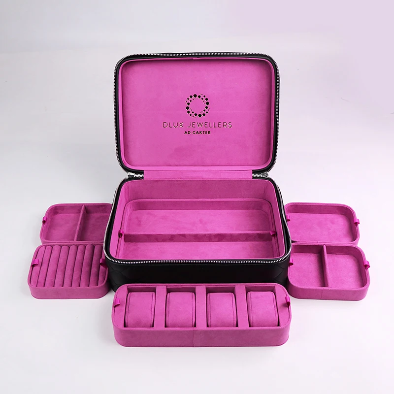 Небольшой минимальный заказ, роскошная коробка из искусственной кожи с логотипом на заказ для сережек, браслетов, ожерелий, колец, портативная дорожная коробка-органайзер для часов, ювелирных изделий