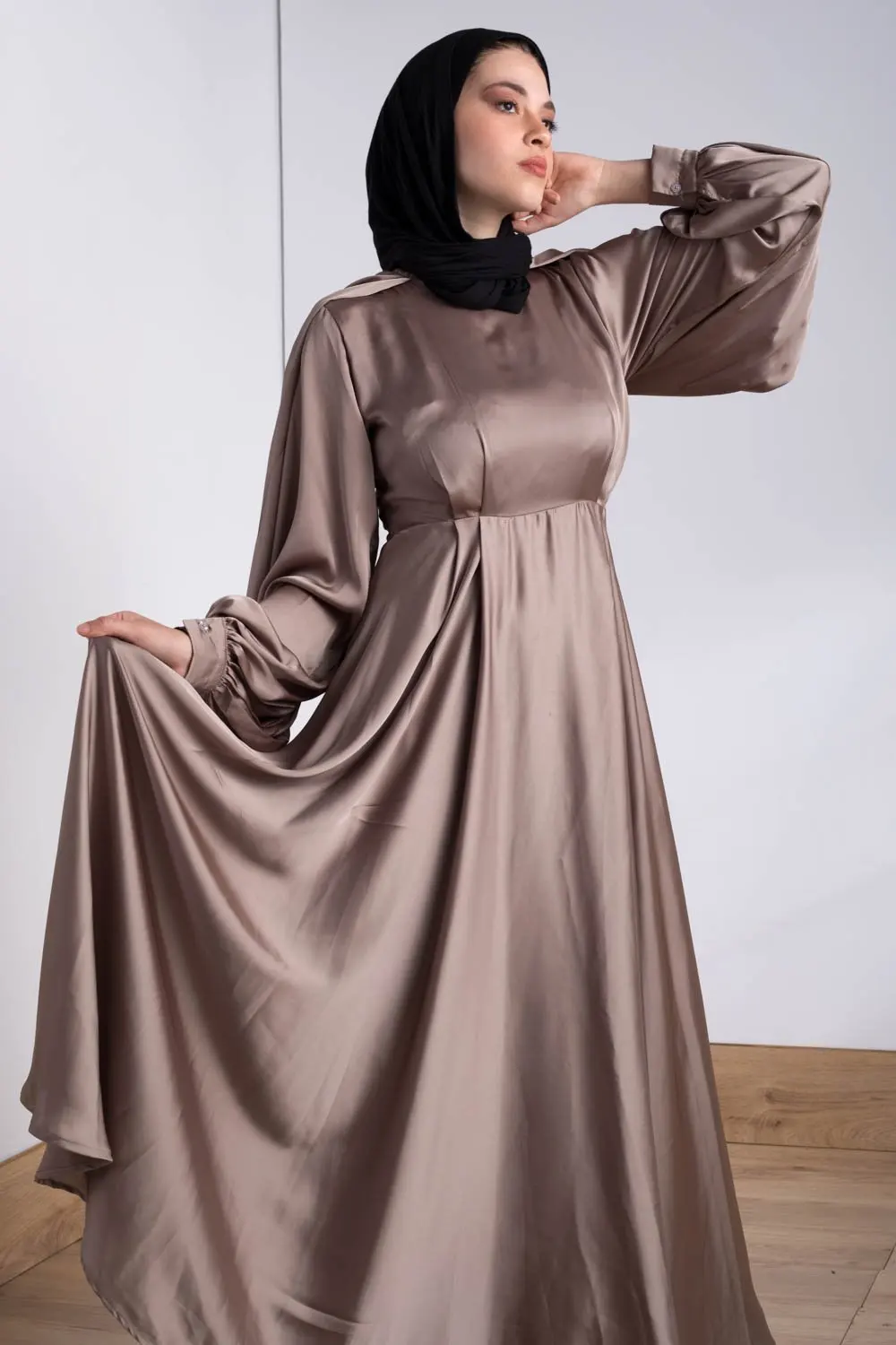 custom high fashionable muslim women satin kaftan maxi dress