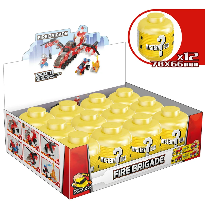 12 in 1 blind box toys fire fighter pull back car building block toys for children