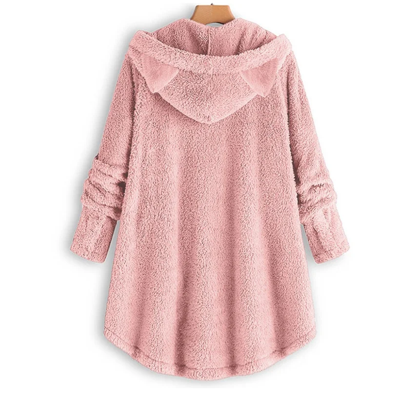 
Plus Size Tops Buttons Winter Home Casual Wear Christmas Deer Fleece Hoodies For women 