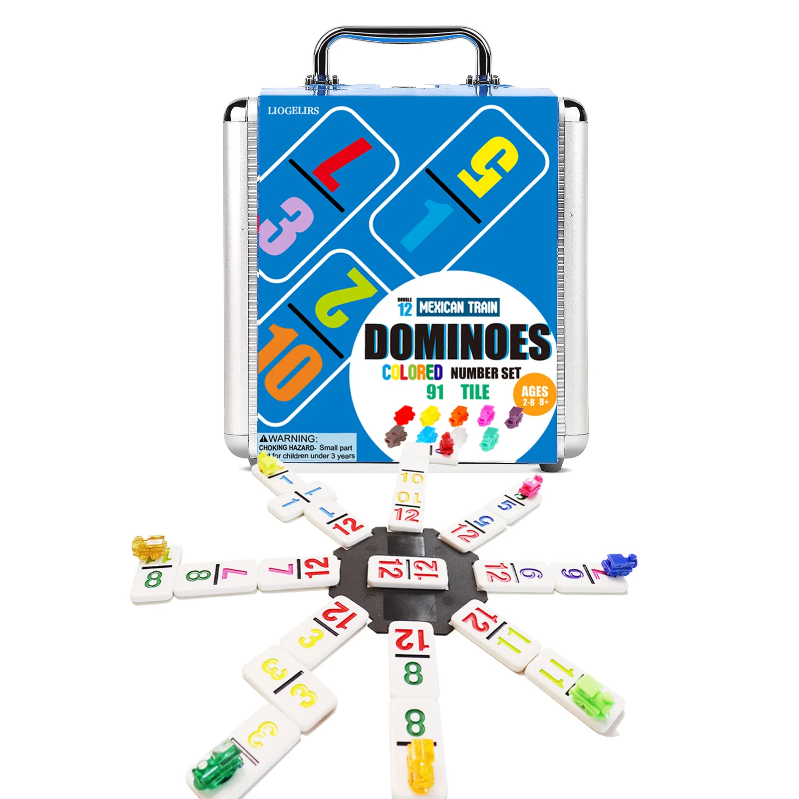 Mexican Train Dominoes Set Tile Board Game in Aluminum Carry Case Games with Colorful Trains for Adults& Kids Family Game