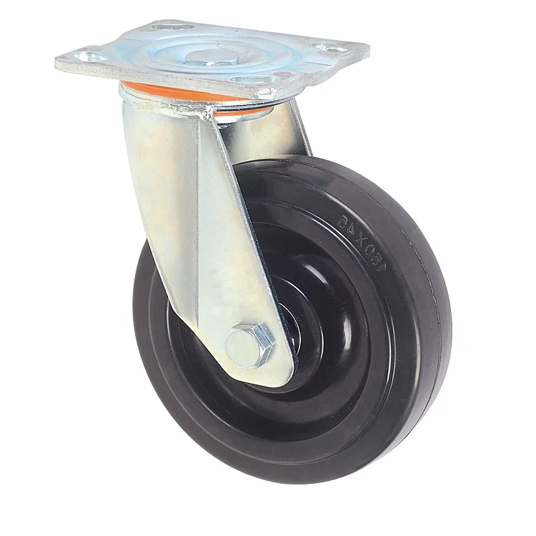 Load 350kgs 200mm Plate Swivel Black Elastic Rubber Wheels for Trolley