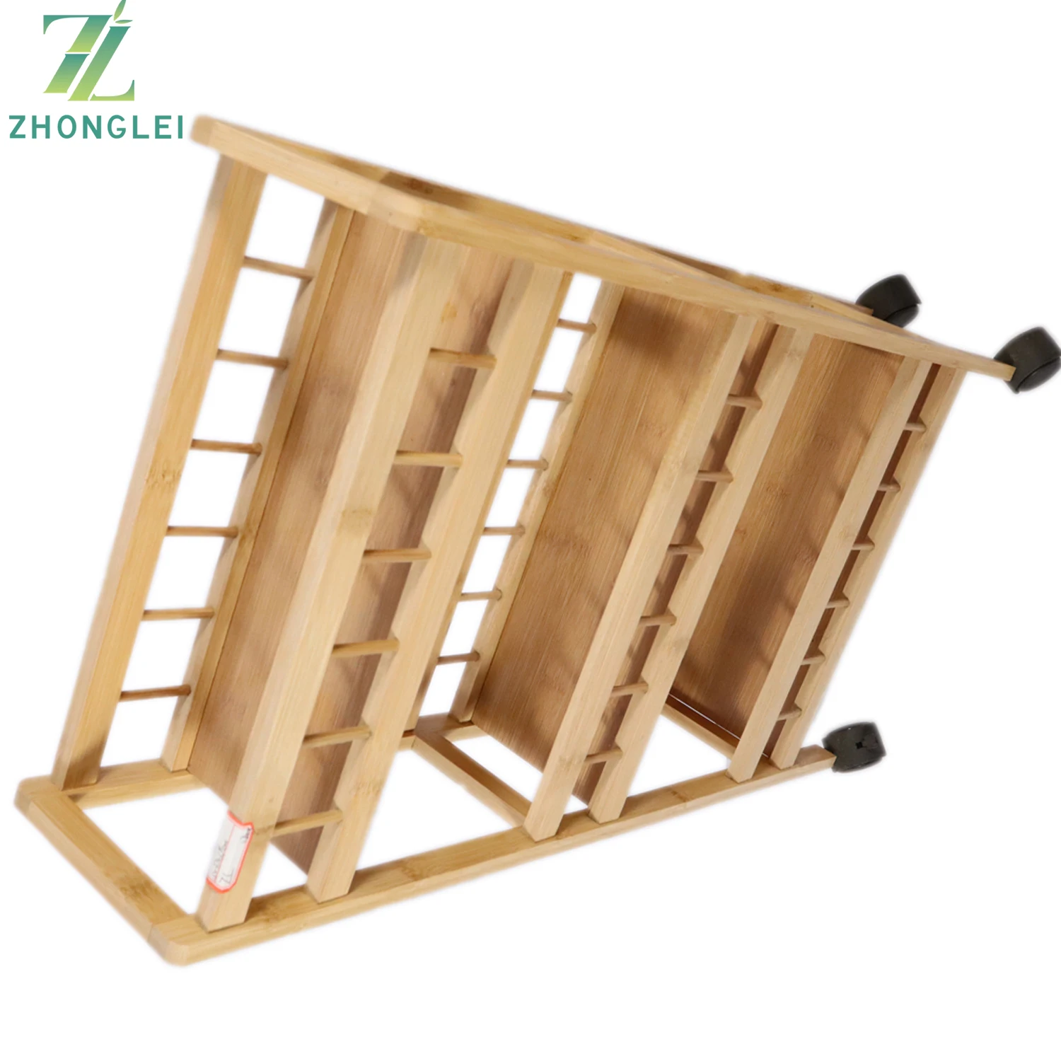 Eco-friendly Natural Bamboo Serving Rack Rolling Kitchen Trolley Cart Wood With 3 Shelves and Locking Wheels