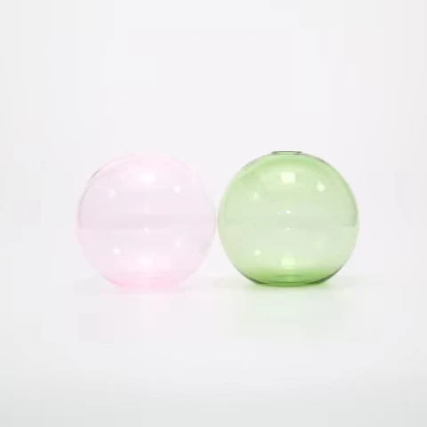Wholesale hand blown clear glass ball terrarium pink and green glass globe vase for home decoration