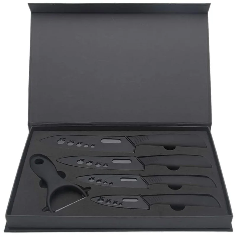 Hot Sale 5-Pcs Ceramic Knife Set with Black Zirconia Oxide Blade Eco-Friendly Ceramic Kitchen Knives in Gift Box