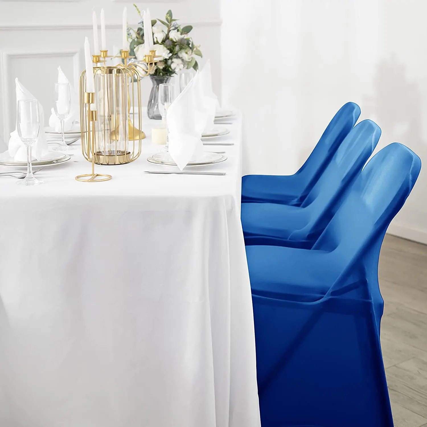 Customize logo color Strong stretch Standard Size white spandex hotel party banquet wedding chair cover
