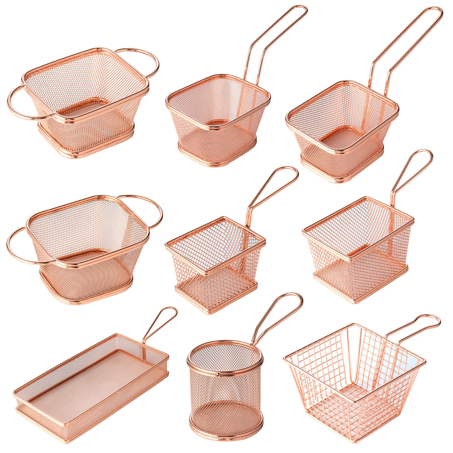 Fryer Basket Storage Snack Kitchen Restaurant Mini Gold Stainless Steel French Fries Serving Frying