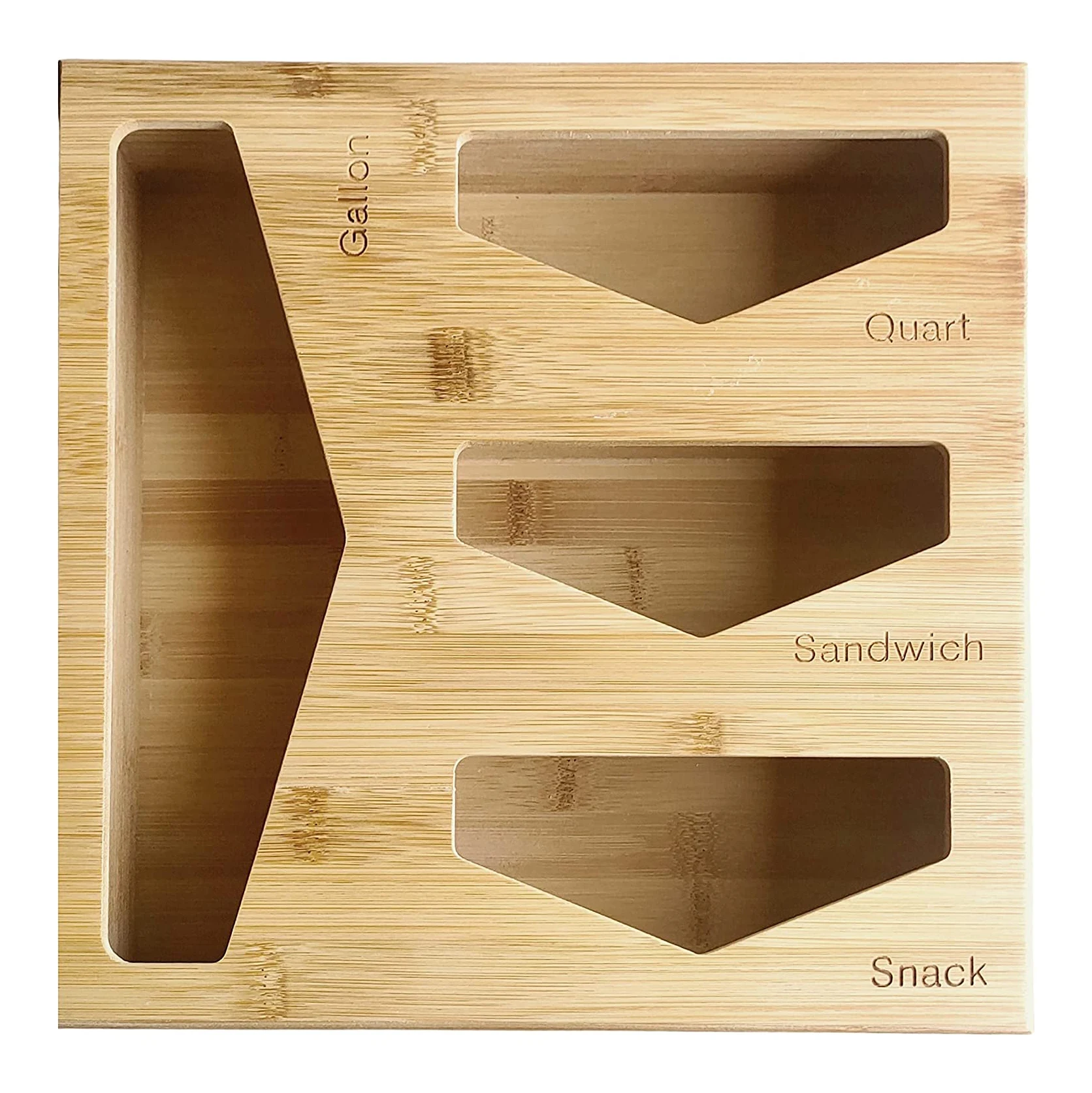 Bamboo Ziplock Bag Storage Organizer for Kitchen Drawer Openable Top Lids Food Storage Bag Holders Box