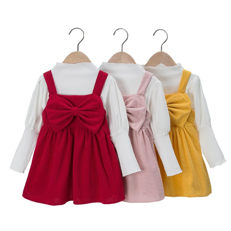 Kid Clothing Puff Sleeves Kids Winter Clothes Party Dress With Cute Bow Knot Vintage Red Velvet Spanish Baby Dress