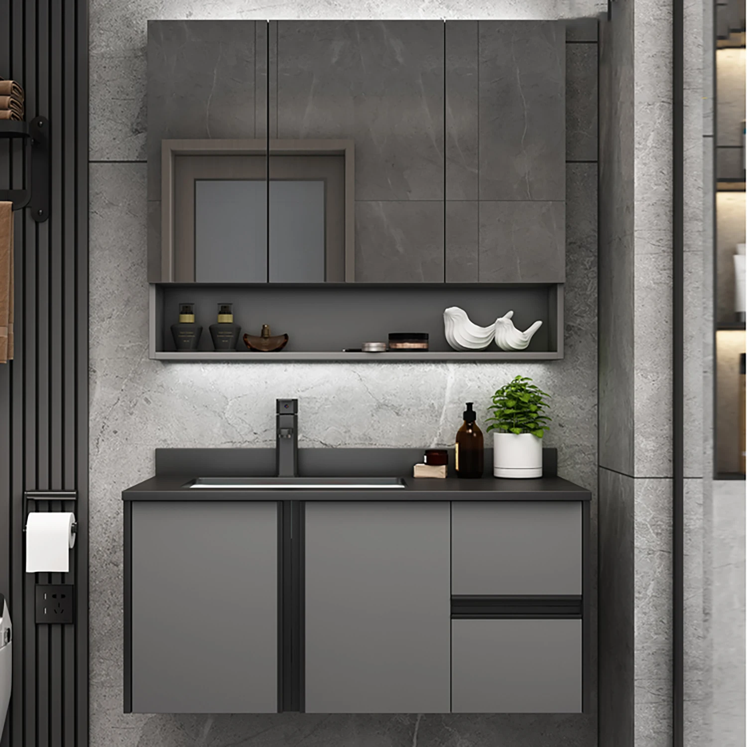 Light mirror bathroom vanity set furniture luxury wall cabinet bathroom sink cabinet