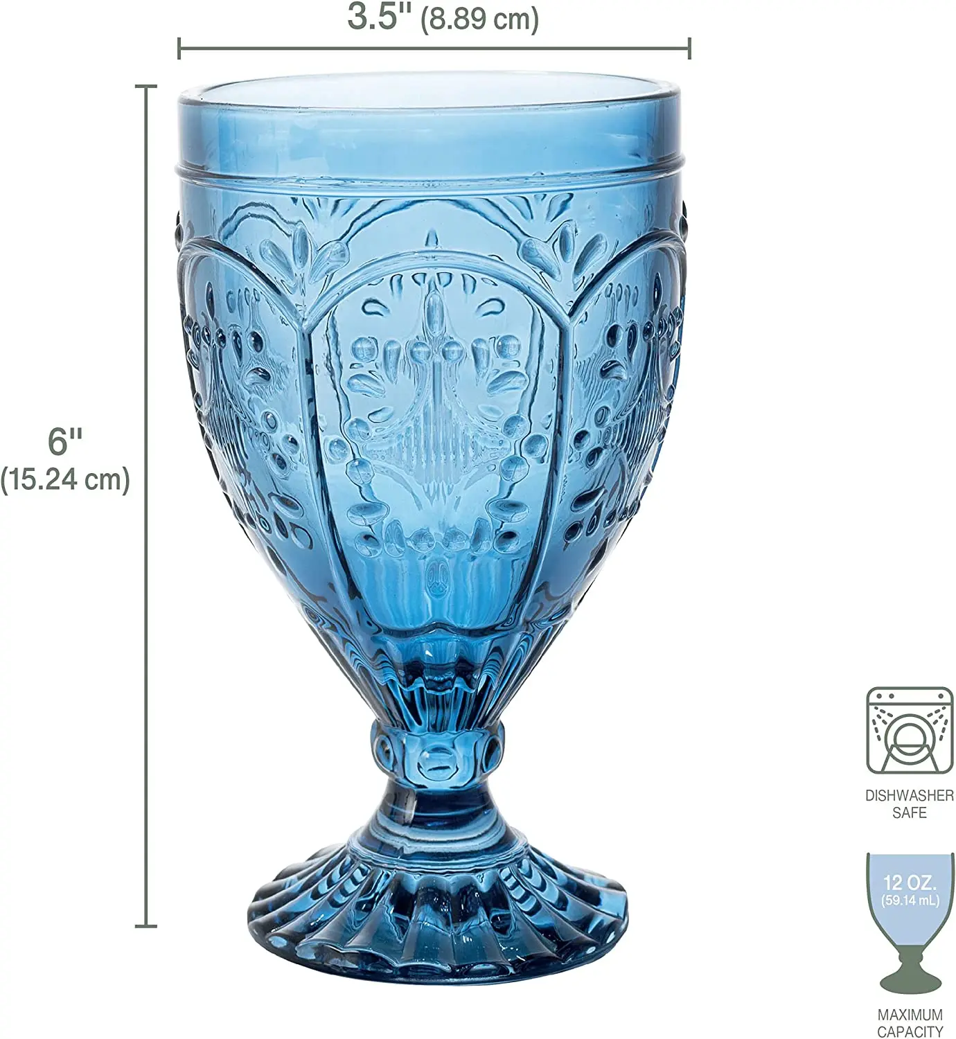 12 Ounces Vintage Colored Blue Glass Goblets Glassware