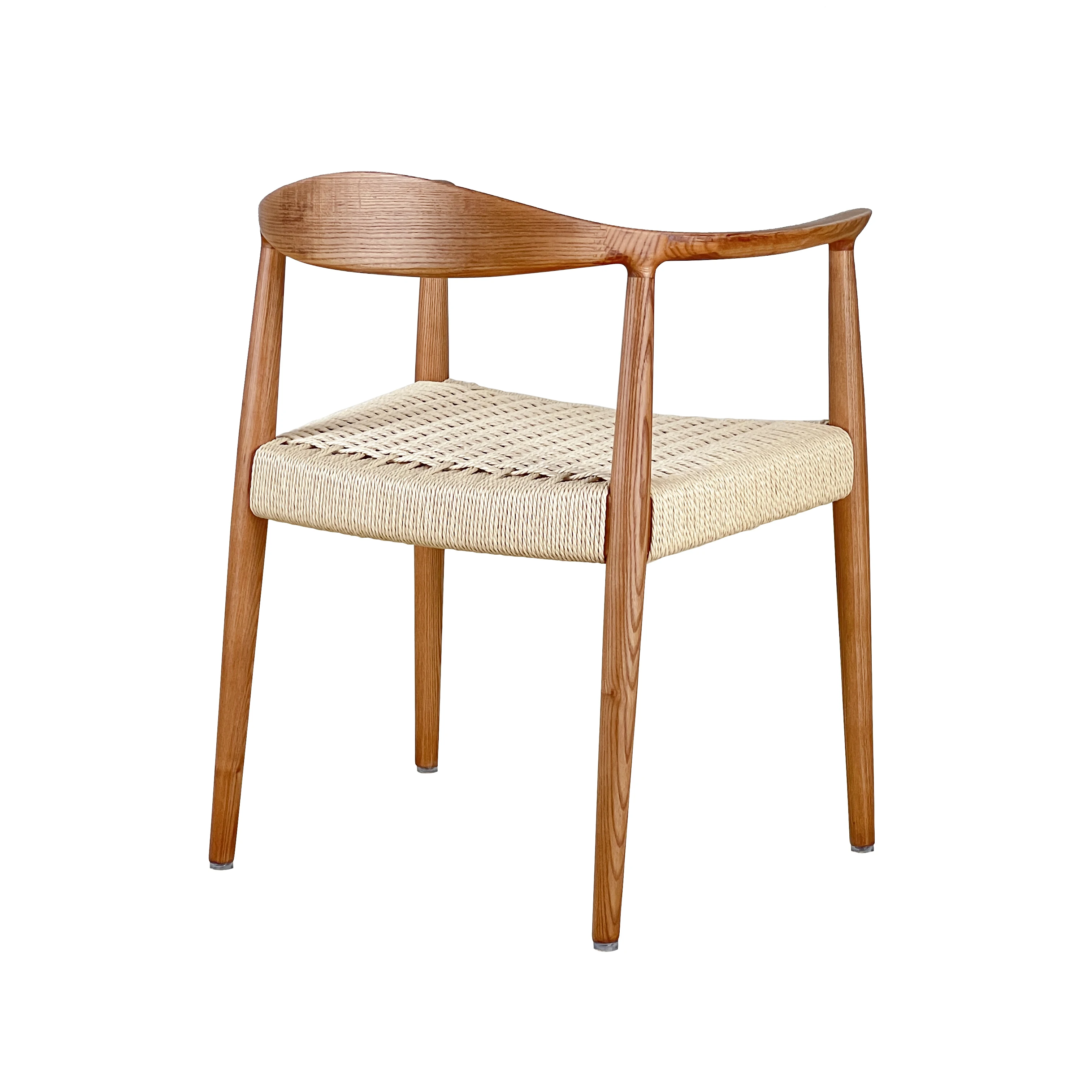 solid ash wood frame dining chair classic design armrest woven rope seat dining chair restaurant wooden chair
