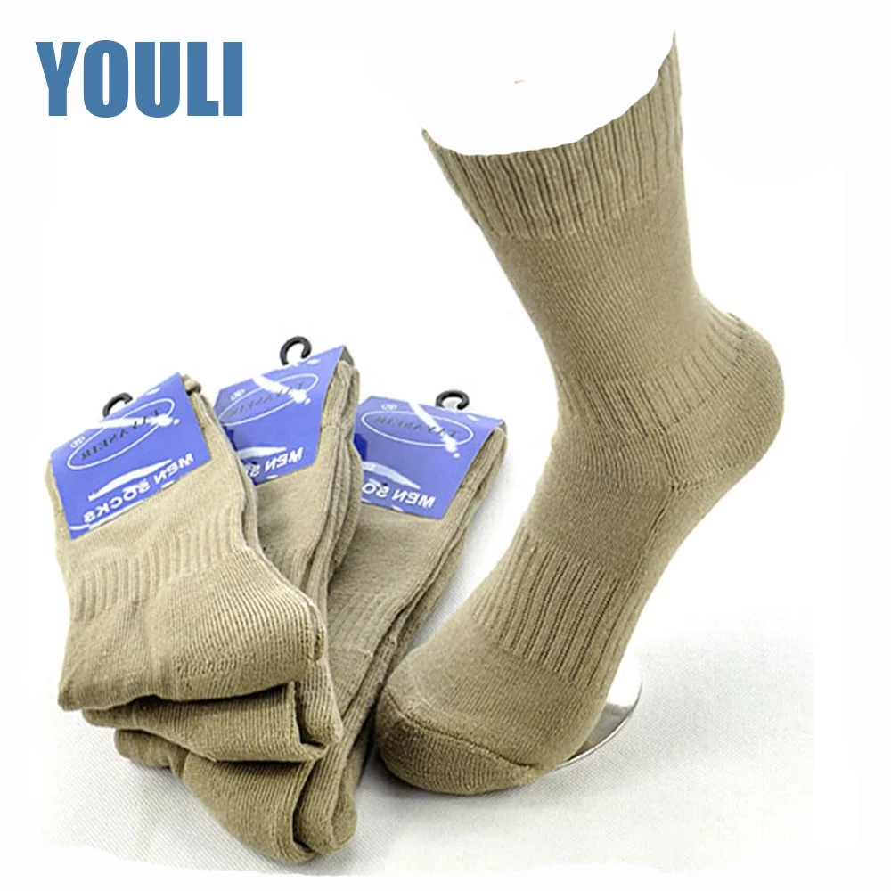 Double Needle Knit Knee High 100% Cotton Terry Army Green Mens Military Socks