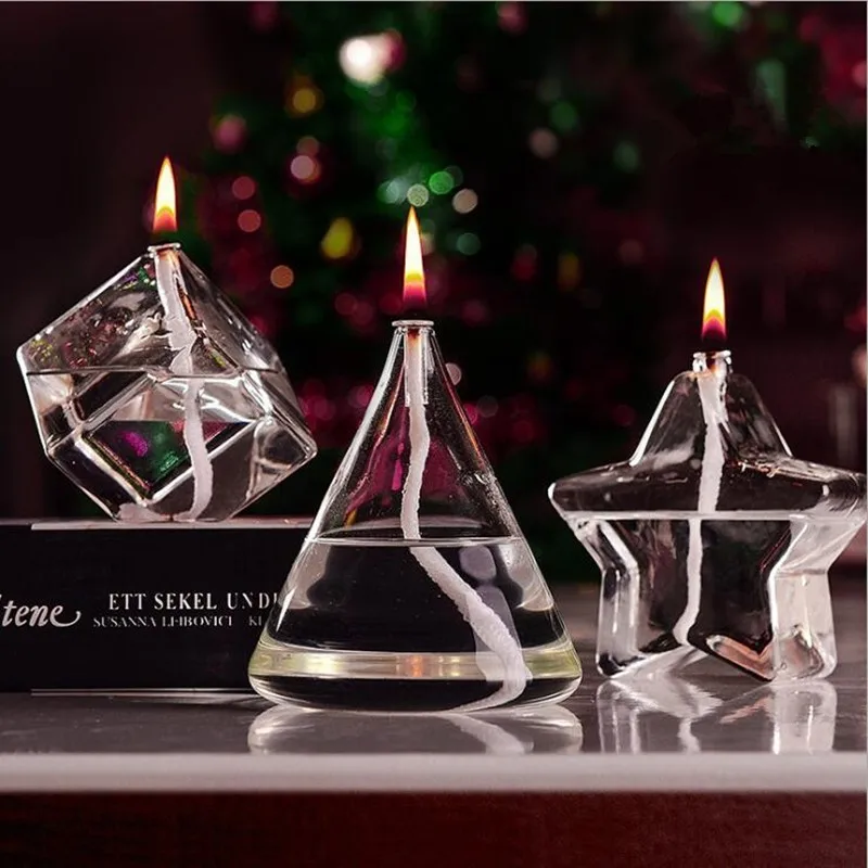 VGT Hand Blown Decorative Table Glass Oil Lamp With safe burning oil and accessories gel candles