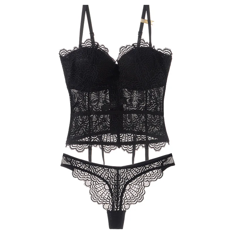 Manufacture wholesale French-style Lace Sexy White Bodysuit With Bra Young Girl Lace Bra Gathered Bodysuit