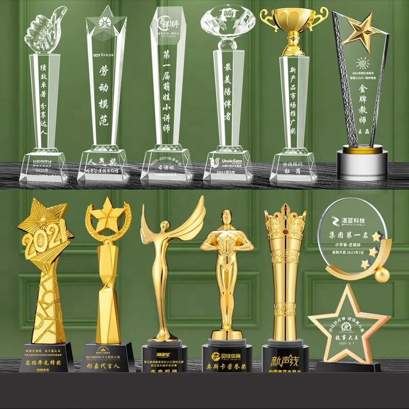 Wholesale Printing Wood Acrylic Crystal Trophy Award Custom Metal Trophy Cup For Business Gift