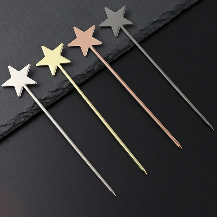 Metal Martini Olive Skewers Drink Stirring Sticks Fruit Pin Sticks 18/8 Stainless Steel Cocktail Picks