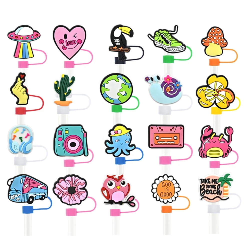 10mm Pvc Reusable Splash Proof Drinking Cute Colorful Cacti Straw Charms For Tumblers Wholesale Cute Animal Straw Topper