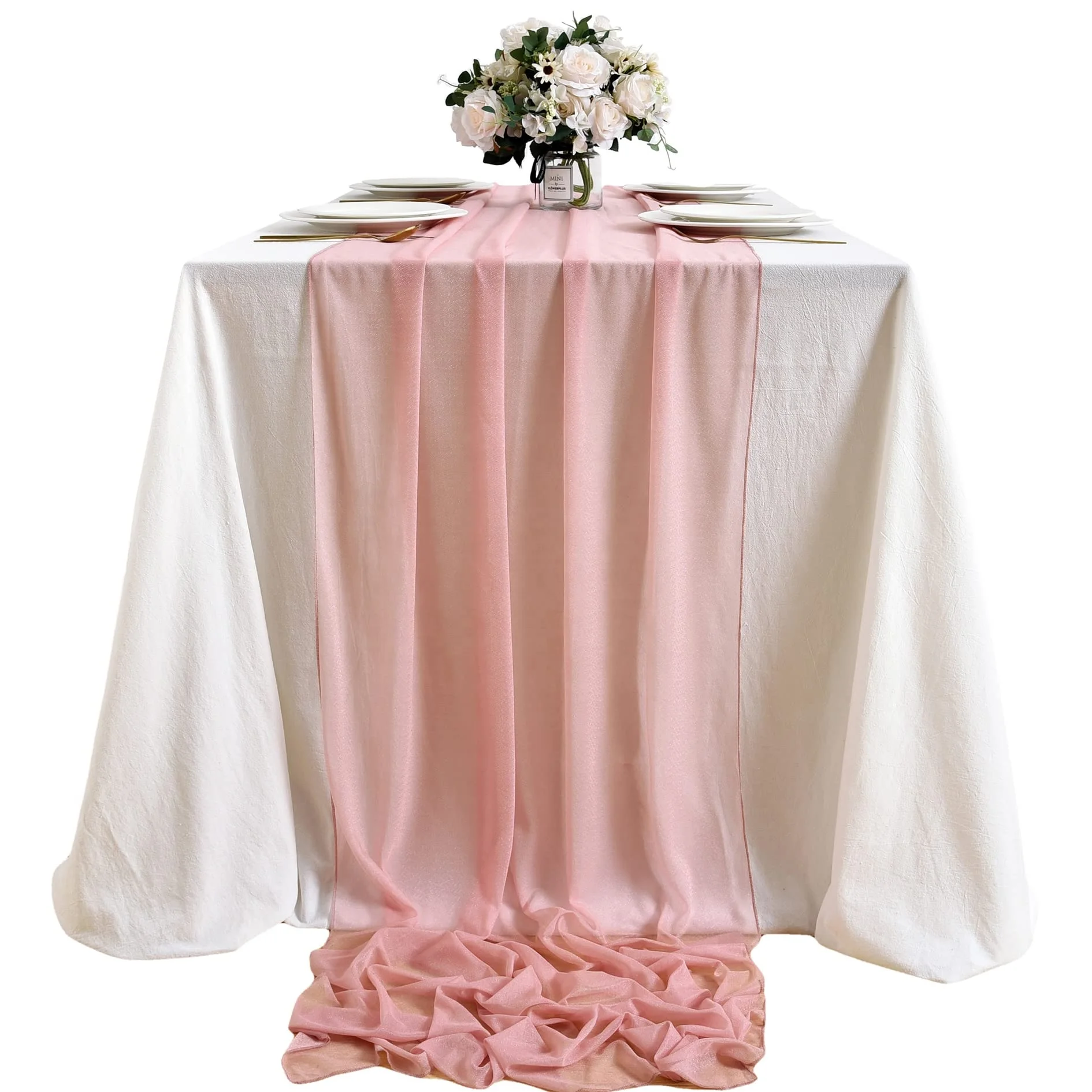 Wholesale 10ft Dusty Rose Pink New Chiffon Table Runner Sheer Table Runners for Wedding Table Decoration
