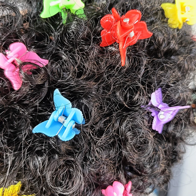 Fujia two pieces in one pack marley kinky hair buns afro puff with elastic and flower clips  for girl kids