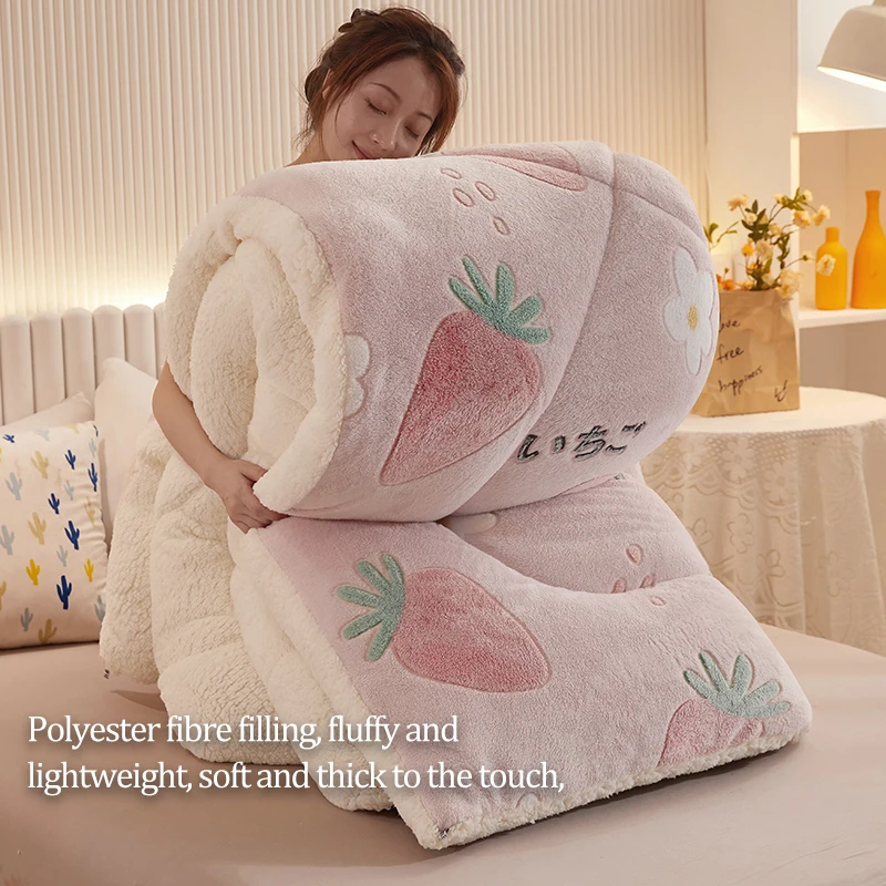 Polyester Fibre Bedding Set For Kids Queen Size Winter Designer Thickened Lamb Wool Velvet Cartoon Quilt Core Single Comforter