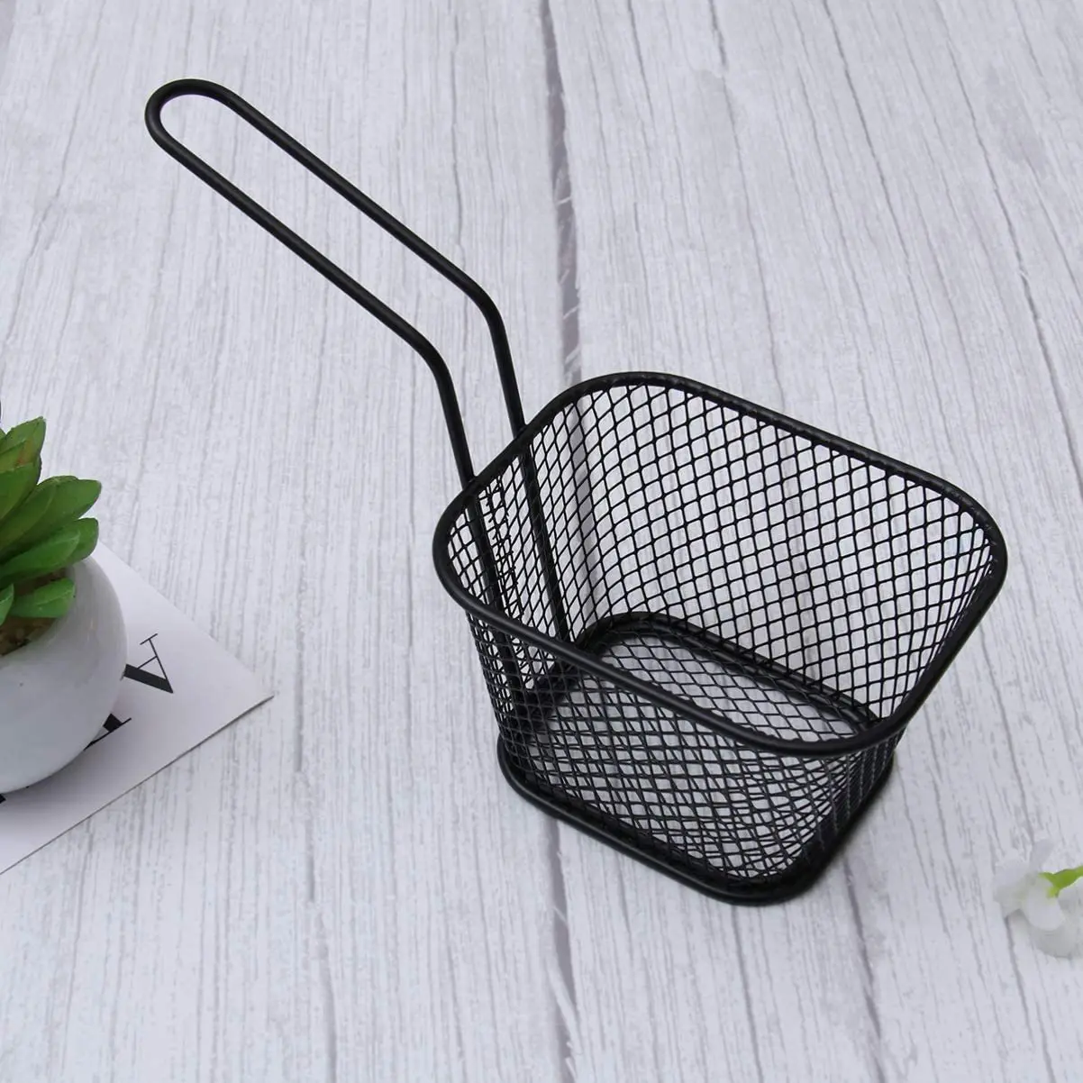 New arrivals Metal wire Mini Fry Serving Basket for Deep Fat Fryer French Fries Holder with condiment stand Oil Filter