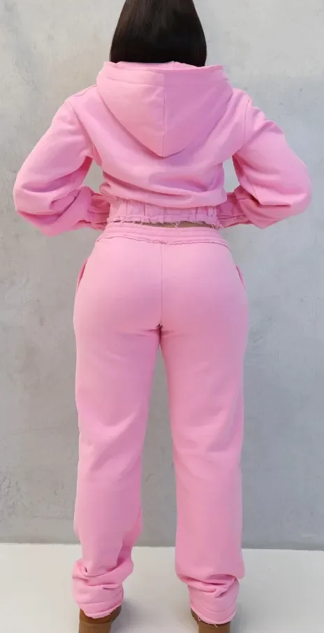 High quality cropped hoodie and sweatpants set women clothing set custom puff printing two piece pants set women tracksuits