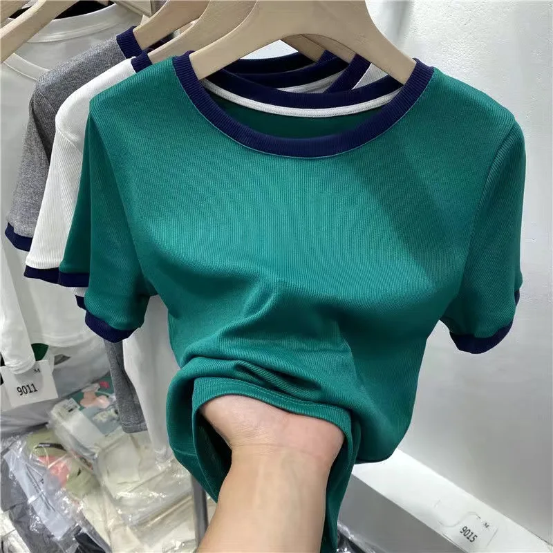 Custom Women Ringer T Shirt O-Neck 180 Grams Short Sleeve Tagless Blank t shirt 100%Cotton/Polyester black ringer tshirt