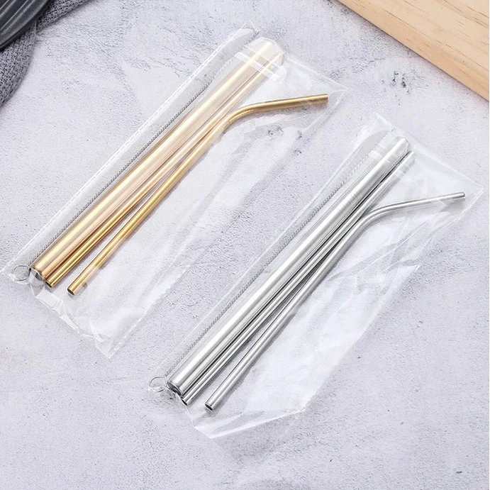 
Stainless Steel Reusable Drinking Metal Straws Set of 3 with Brushes Environment-Friendly Straws with three kinds packing 
