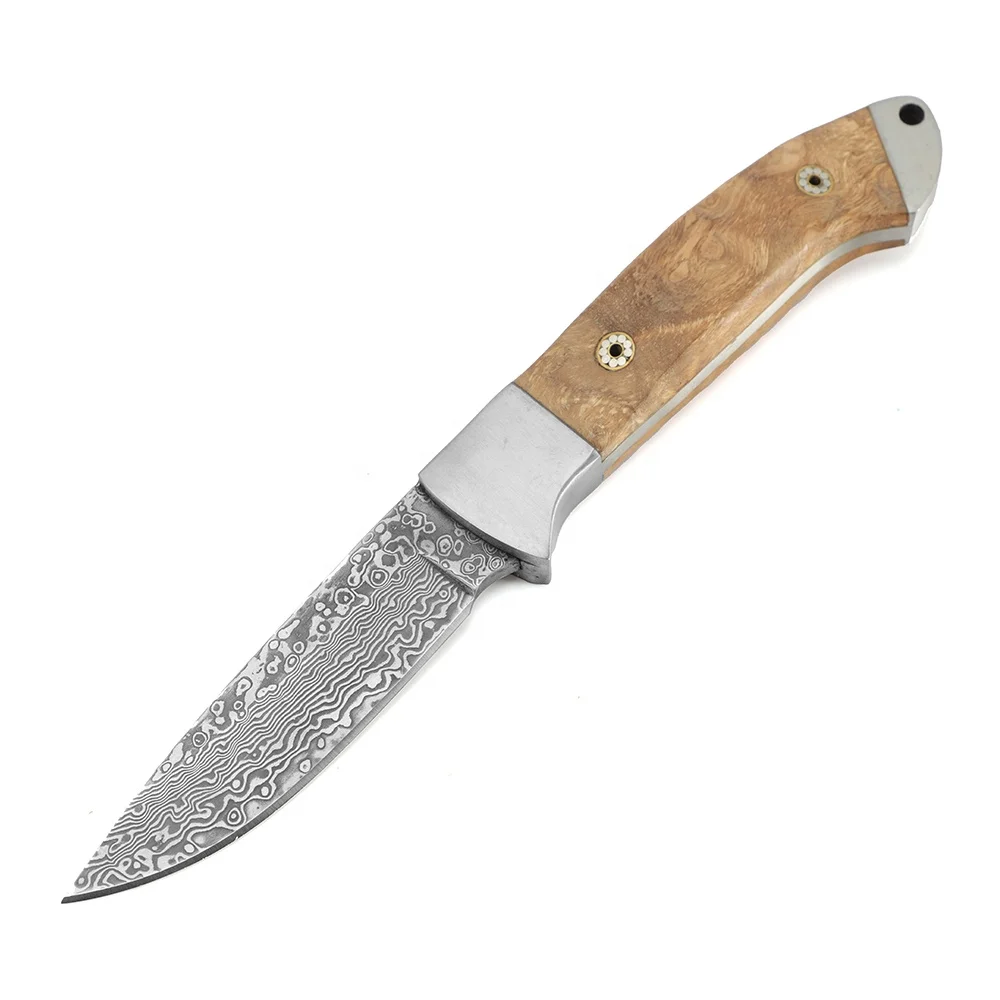 Handmade Wood Handle Damascus Steel Outdoor Tactical Camping Fixed Blade Hunting Knife