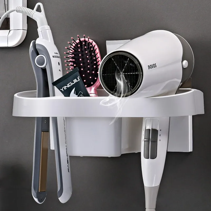 Multi-function Bathroom Hair Dryer Holder Durable Plastic Wall Mounted Storage Hair Care Tools Holder for Blow Dryer