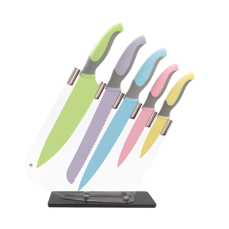 
Best selling colorful non-stick coating knife set with food contact safe kitchen knife 5 inch utility knife 