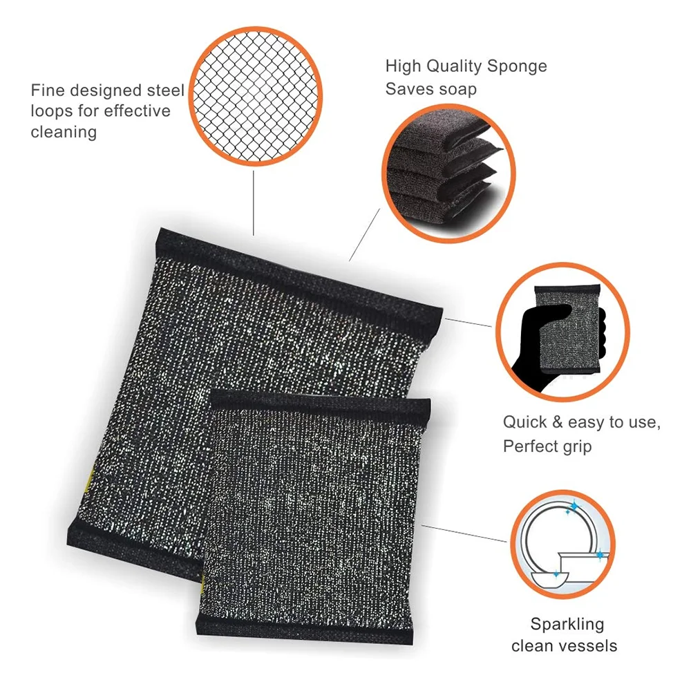 Kitchen Cleaning Black Block Steel Pad Steel Sponge Removes Stubborn Dirt Pinstripe Heavy Duty Dishes Pots Steel Scrub Sponge