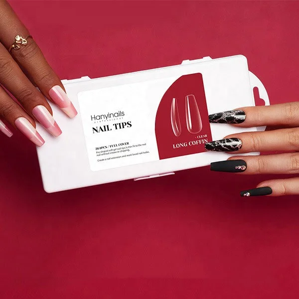 New 750pcs Short Coffin Almond Tapered Soft Gel Nail Tips Stiletto Full Cover X Nail Tips in 15 Sizes for DIY Salon Ins Design