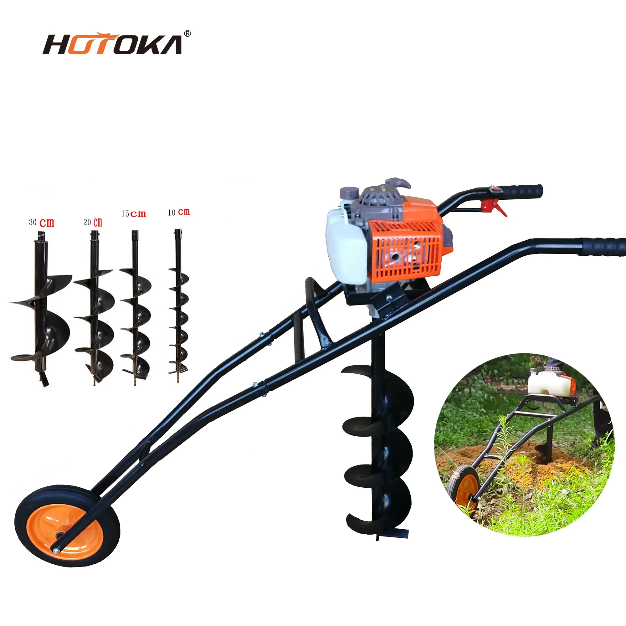 Popular hand push tree planting 62cc earth auger hole drilling machine earth augers