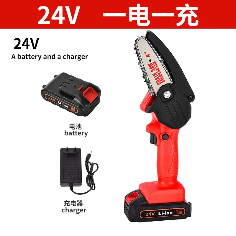 4 inch 24V Lithium Battery Handheld Electric Mini Chainsaw, Cordless Portable Wood Cutter Chain Saw