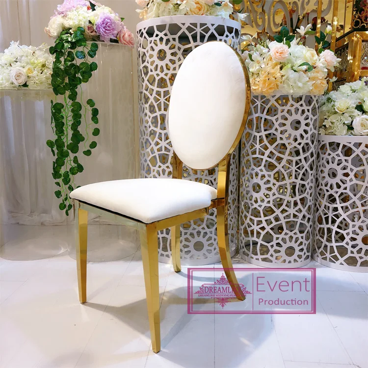 Classical and luxury gold stainless steel women face painting back wedding banquet chairs