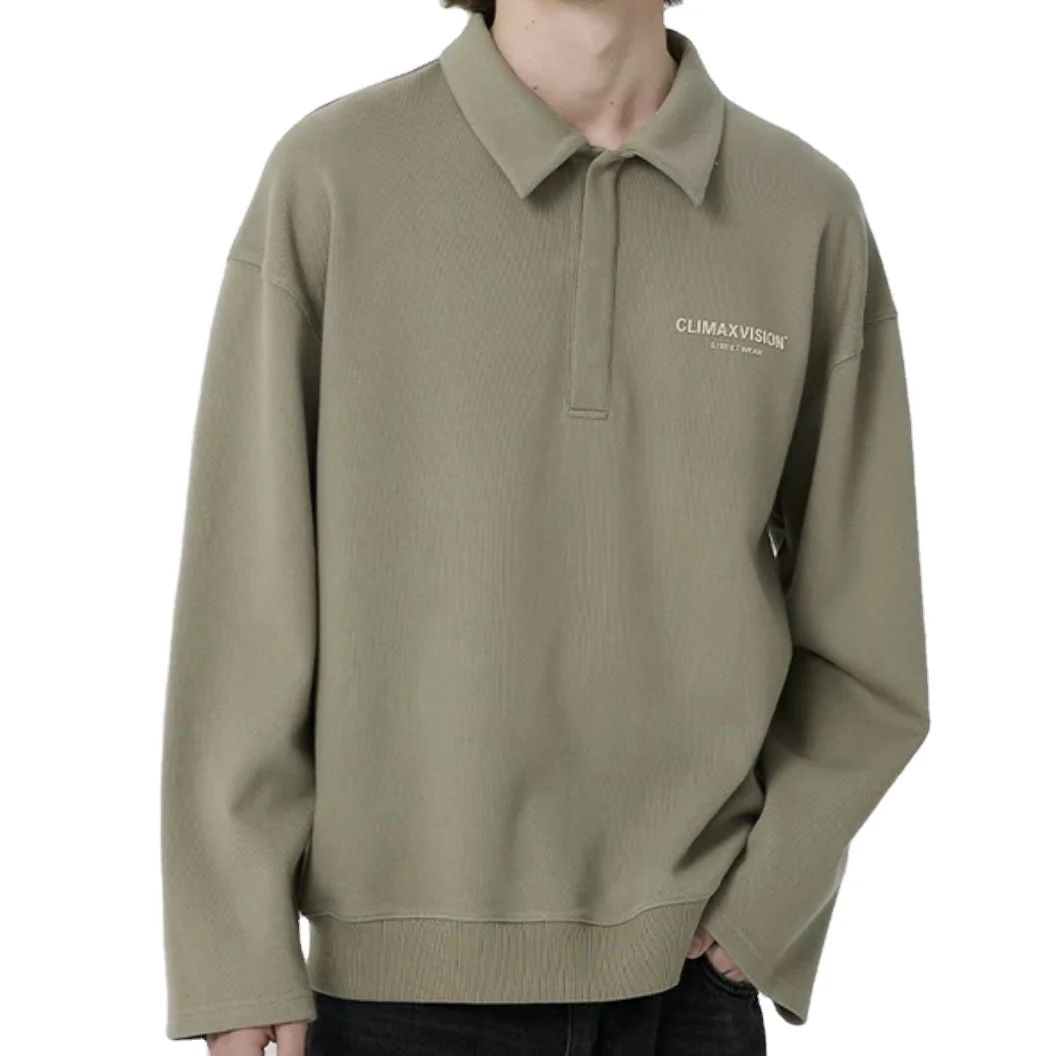 Мужская Толстовка с принтом логотипа на заказ повседневный Модный пуловер длинным рукавом и воротником-поло пуговицах