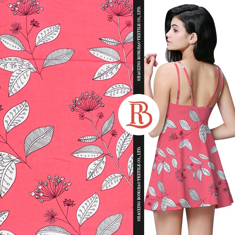 Wholesale stylish woven leaf pattern design pure 100% viscose poplin dress fabric printed