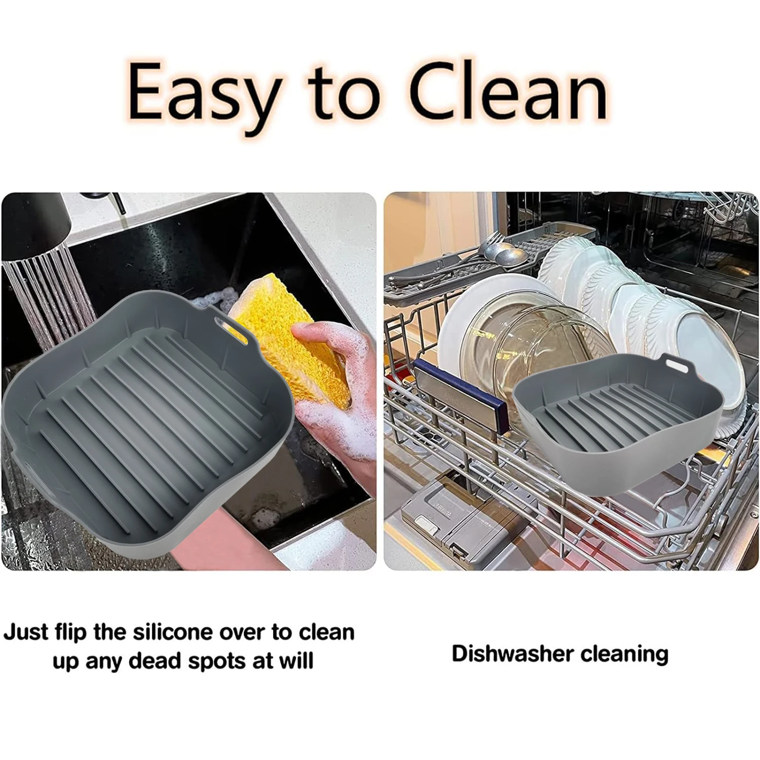 Air Fryer Silicone Liners and Handle,Square Non-stick Airfryer Basket Accessories Reusable Washable Silicone Pot