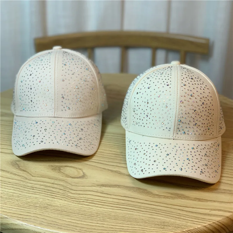 Korean style fill diamond spring autumn high quality snap back hats 6 panel cotton baseball caps
