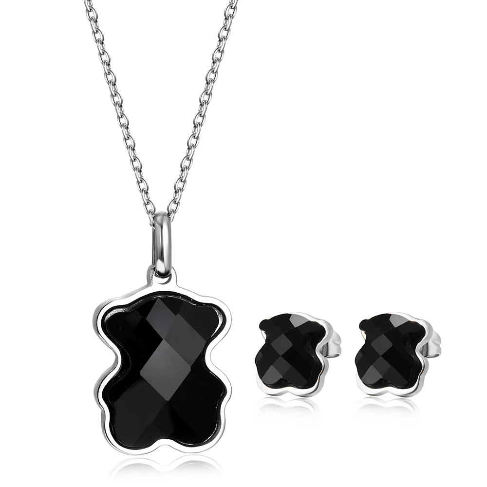 Wholesale  New Fashion Stainless Steel Jewelry Set Women Black Rose Gold Necklace Earring Set