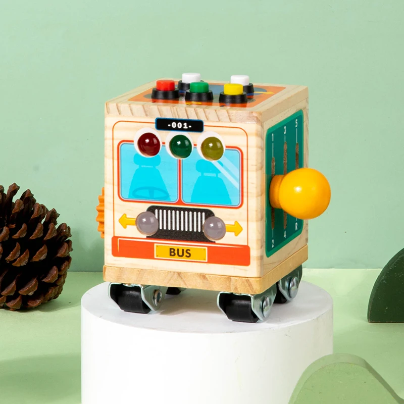 Early Educational Kids Sound and Light Busy bus Montessori Switch Button Cognitive Toys Children Wooden LED Busy Board Toy