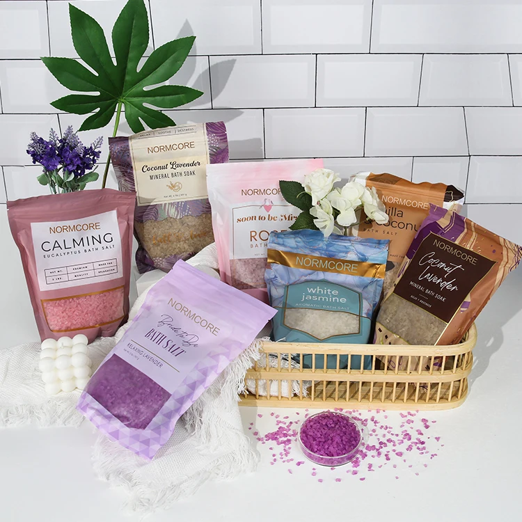 OEM Wholesale Luxury Private Label Natural Organic Vegan Bath Soak Salt Aromatherapy Epsom Bath Salt with Flowers